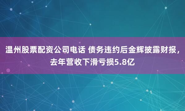 温州股票配资公司电话 债务违约后金辉披露财报，去年营收下滑亏损5.8亿